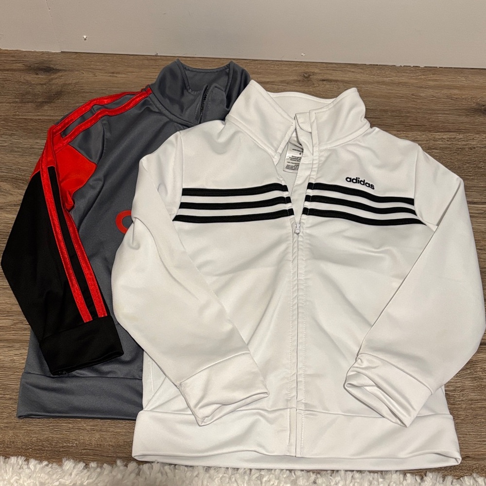 Adidas Kids' White and Gray Jackets with Red Accents